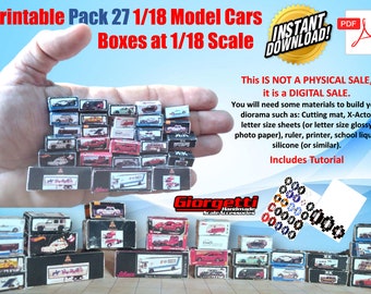 Instant Download Printable Pack 27 1/18 Model Car Boxes at 1/18 Scale (Diorama Garage Accessory)