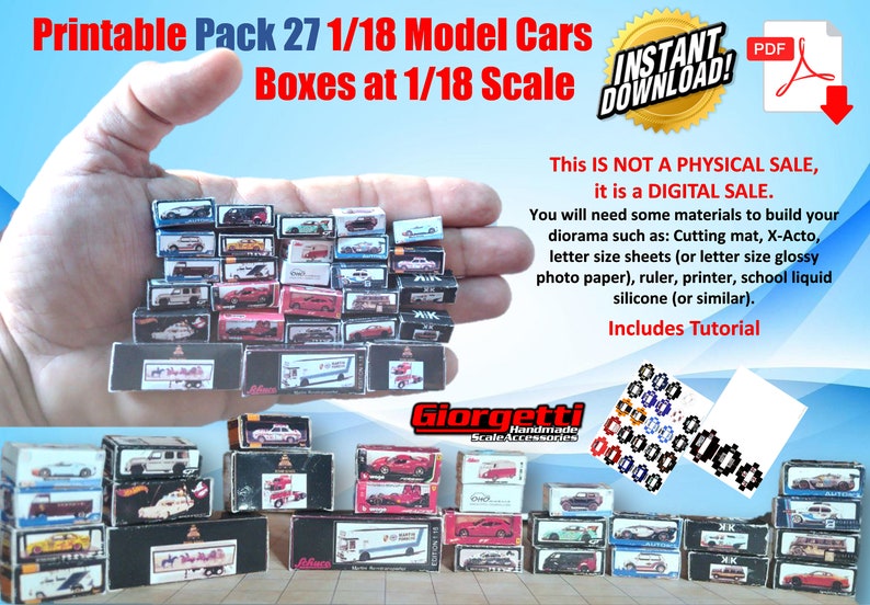Instant Download Printable Pack 27 1/18 Model Car Boxes at 1/18 Scale ...
