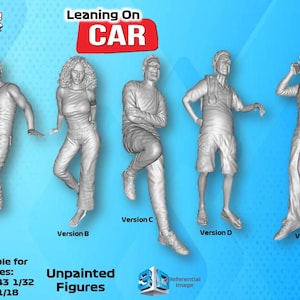 People Leaning On Car UNPAINTED Resin Figures 1/64 1/43 1/32 1/24 1/18 Scale USA Stock