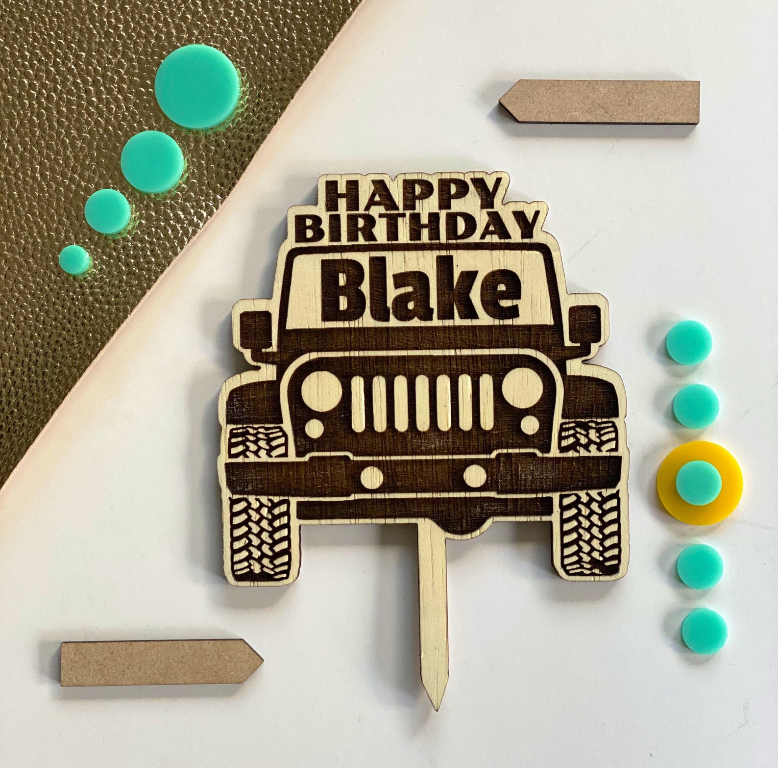 Personalized Wooden Jeep Happy Birthday Cake Topper Car Etsy
