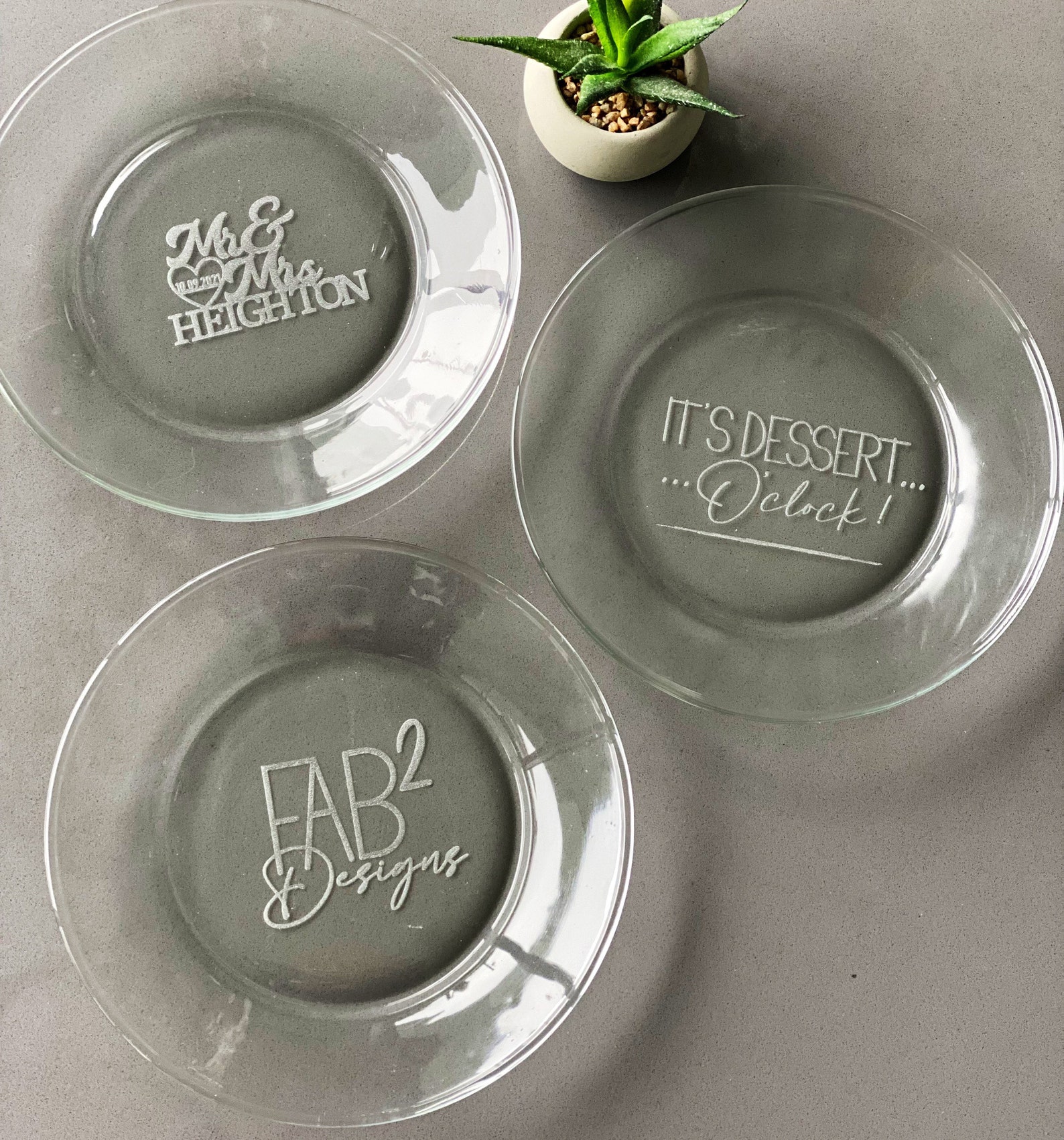 Engraved Clear Glass Dessert plates 7 1/2 diameter for Etsy