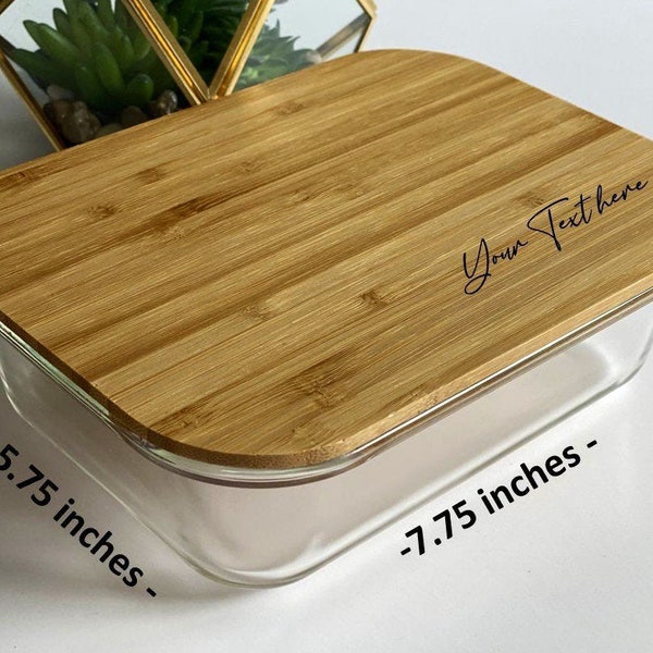 Personalized Glass Food Storage with Bamboo lid - Laser Engraved Lunch Box container Eco-friendly