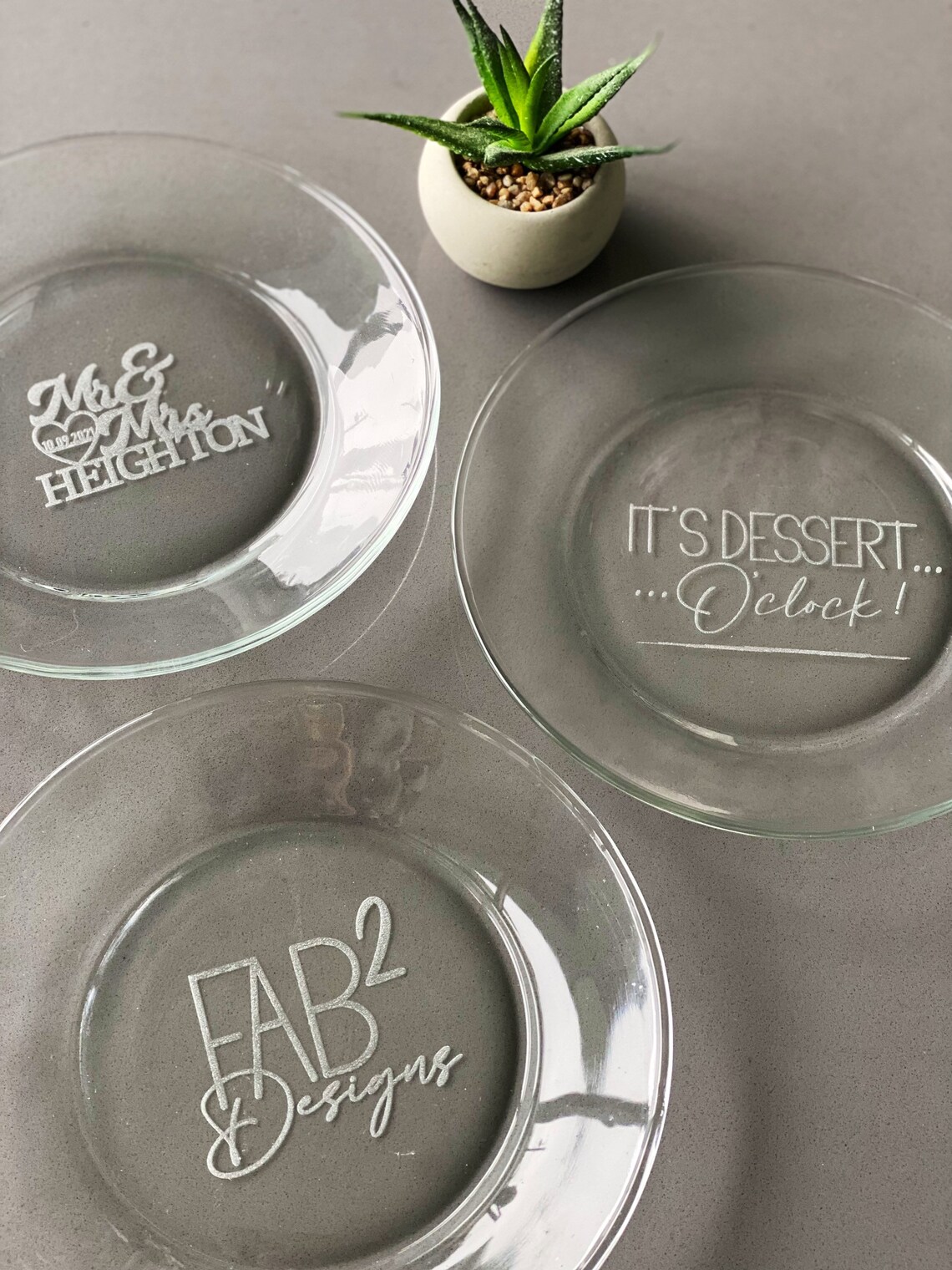 Engraved Clear Glass Dessert plates 7 1/2 diameter for Etsy