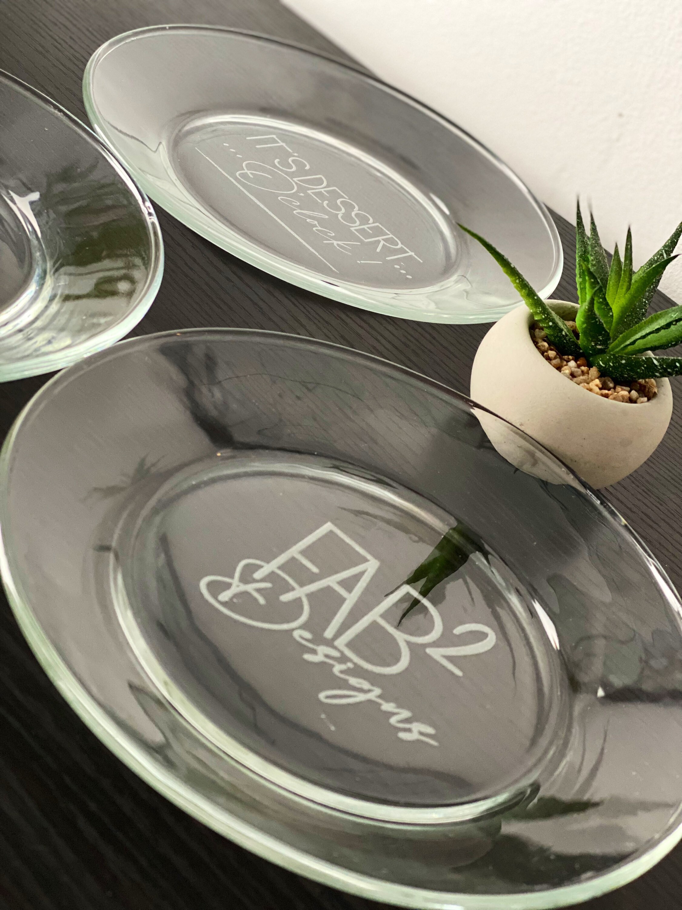 Engraved Clear Glass Dessert plates 7 1/2 diameter for Etsy
