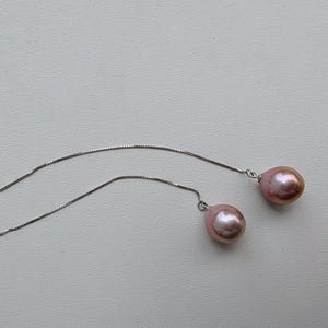 Pearl threader drop earrings genuine baroque cultured seeded freshwater pearls, sterling silver