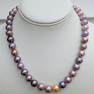 Genuine cultured seeded freshwater rainbow pearl necklace knotted with sterling silver S925 clasp