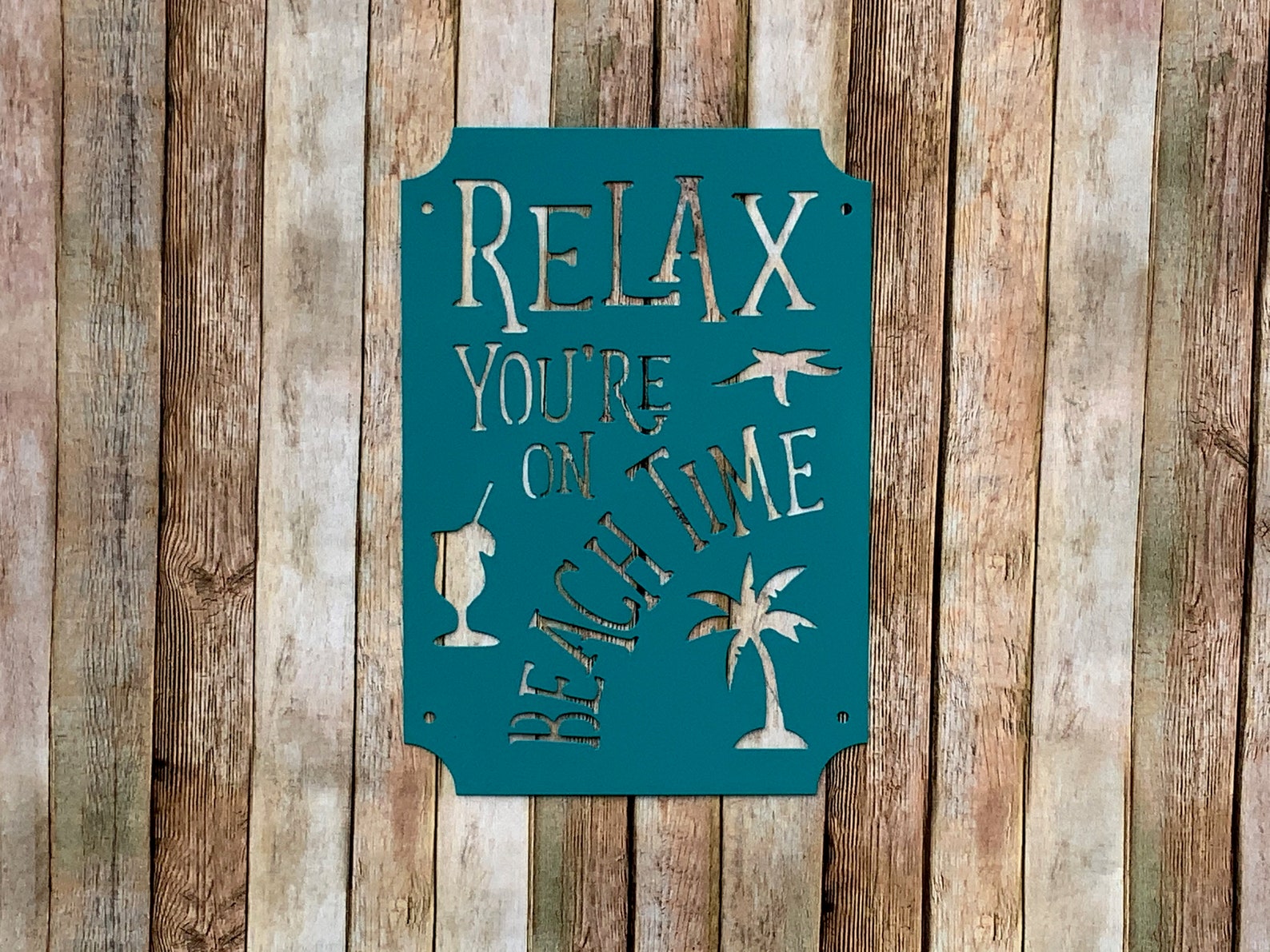 Beachy Metal Wall Art / Outdoor Tiki Bar Decor / Relax Your on Etsy