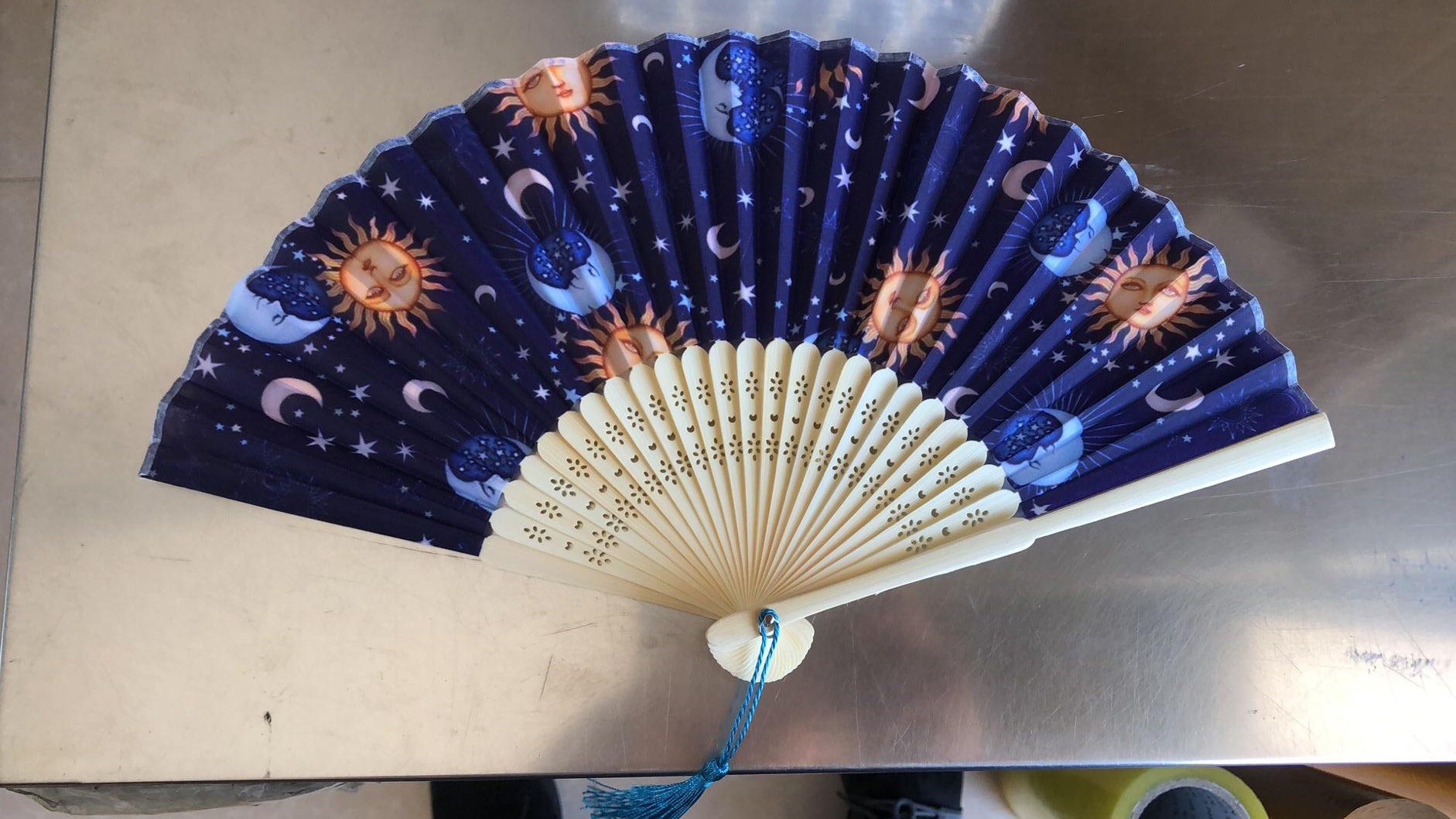 Sun Stars Moons Silk Nylon Handheld Fan Folding Hand Fan Etsy