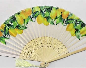 Lemons Lemon Fruit Fans Floral Silk Nylon Handheld Fan Folding Hand Fan Handmade