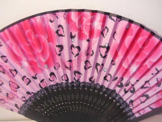 Roses with Hearts Silk Handheld hand Fan Folding … - image 3