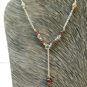 Garnet Stone Crafted Solid Sterling Silver 925 Y Necklace