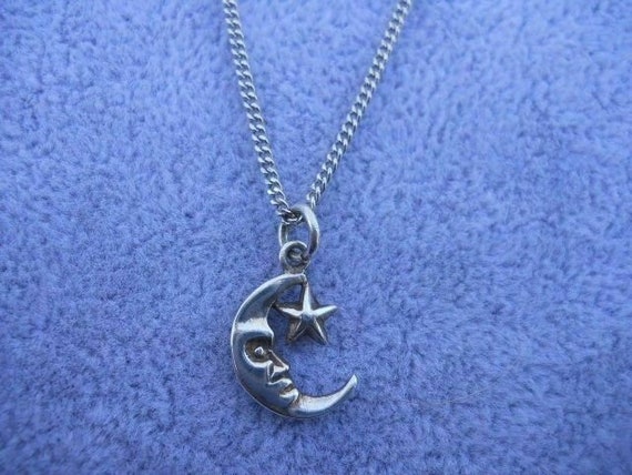 Half Moon w/Star 925 Sterling Silver Pendant Neck… - image 1