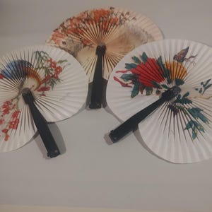Juego de 3 abanicos de mano plegables orientales de viaje con diseño de pájaros y flores vintage #HHH