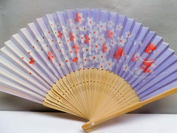 Colorful Floral w/Goldfish Silk Handheld Fan Fold… - image 1