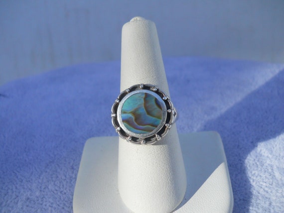 Abalone Crafted Solid Sterling Silver Ring Sz 8.5… - image 2