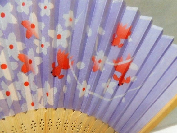 Colorful Floral w/Goldfish Silk Handheld Fan Fold… - image 3