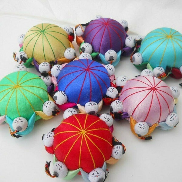 Pin Cushion Handmade Asian Satin & 6 Cute Kids New Vintage 1 Ct