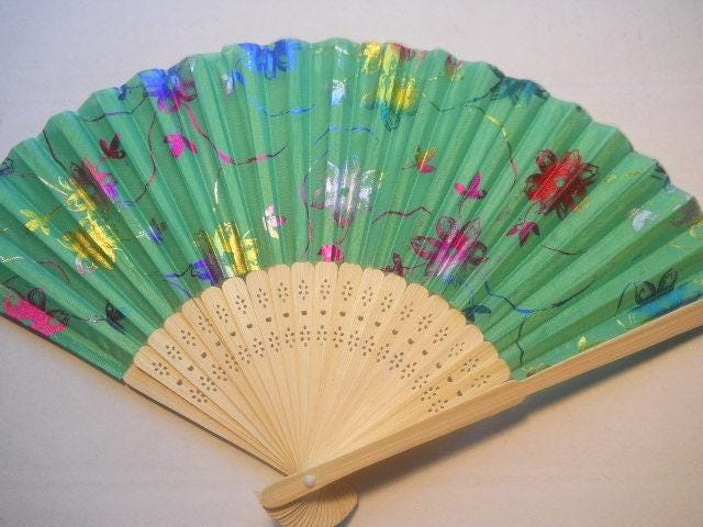 Silk Colorful Fan with Flowers Designs  Handheld Fan Folding Fans Asian #0429