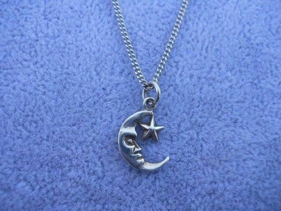 Half Moon w/Star 925 Sterling Silver Pendant Neck… - image 2