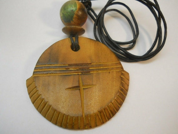Wood Carved Cross Necklace - image 2