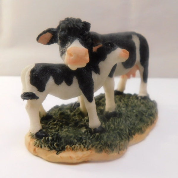 Youngs Cow with Calf Decor Cows Pair Figurine Collectible Farm Animals Statue #410