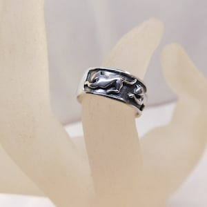 925 Sterling Silver Band Ring Cat Panther Signed TMA Vintage