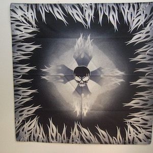Scull with Flames Bandana Black Cloth Bandanna Scarf Head Wrap #B77