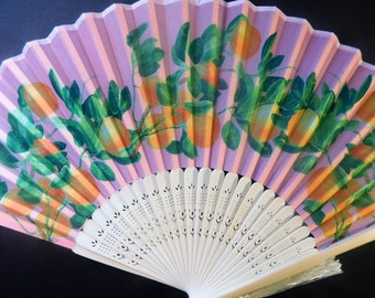 Oranges Fruit Silk Nylon Handheld Fan Folding Hand Fan Handmade Orange