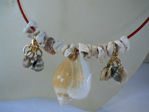 Assorted Genuine Shell  Dangle Necklace on 16" Co… - image 1