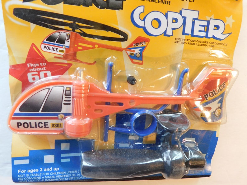 Toy Zoom Police Copter launcher Helicopter Flies Upto 60 feet Vintage image 9