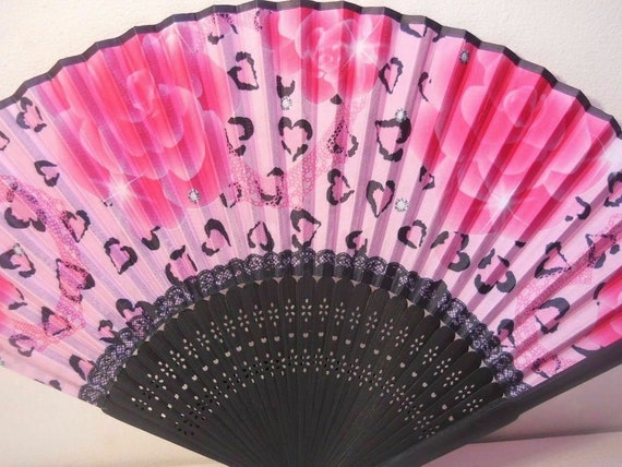 Roses with Hearts Silk Handheld hand Fan Folding … - image 2