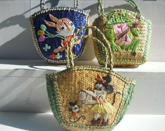 Straw Handbags Frog Bunny Mouse Carrying Bags Hand Made