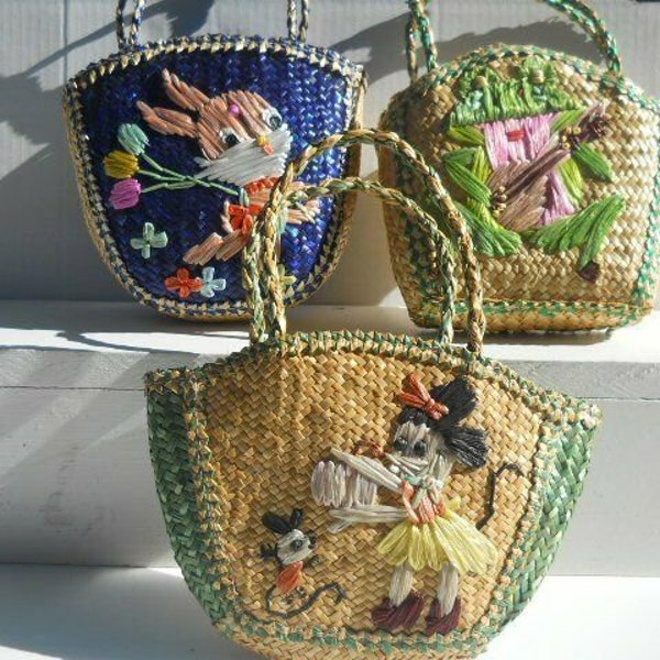 Straw Handbags Frog Bunny Mouse Carrying Bags Hand Made