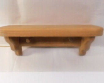 Small Solid Wood Shelf with Key Pegs Knobs Kitchen Entry 10.5L X3.5Dx 4.5"H