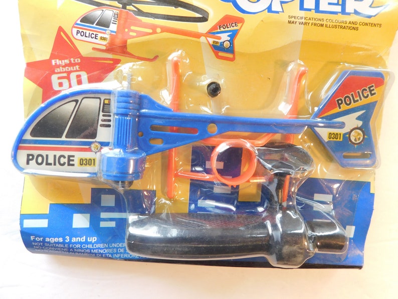 Toy Zoom Police Copter launcher Helicopter Flies Upto 60 feet Vintage image 8