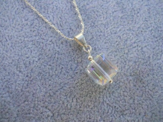 Rainbow Crystal Cube 925 Sterling Silver Pendant … - image 3