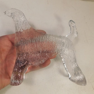Solid Glass Dog Paper weight Cut Carved Edged Art Standing Dog Sculpture