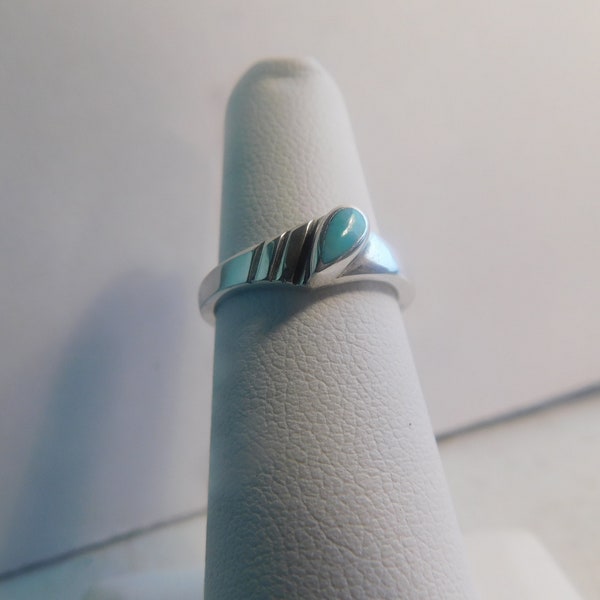 925 Turquoise Southwestern Stone Ring Sz 9.25 Crafted Solid Sterling Silver