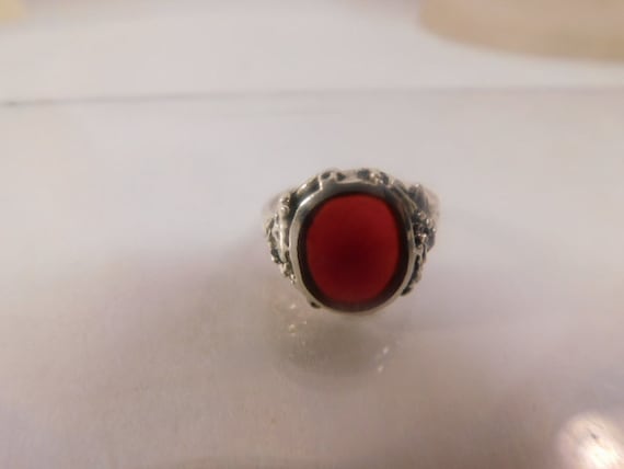 925 Red Carnelian Solid Sterling Silver Ring Sz 7… - image 8