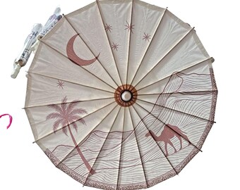 Camel Umbrella  Mountain Stars  Moon Oiled Paper Photo Prop 24"D