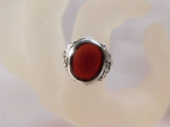 925 Red Carnelian Solid Sterling Silver Ring Sz 7… - image 1