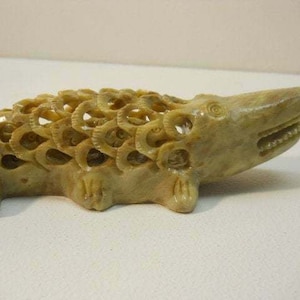 Stone Carved Alligator figurine Statue with Baby inside #26