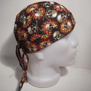 Sculls with Flames Bandanas Head Wraps Cap Durag