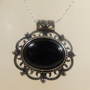 Black Onyx Southwestern Pendant Necklace Hand Crafted 925 Sterling Silver