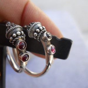 925 Garnet Hoop Dangles Earrings Sterling Silver Hand Crafted