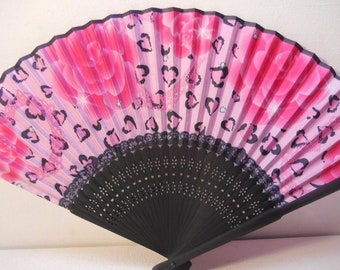 Roses with Hearts Silk Handheld hand Fan Folding Fans Asian Hand Fan #Fan163