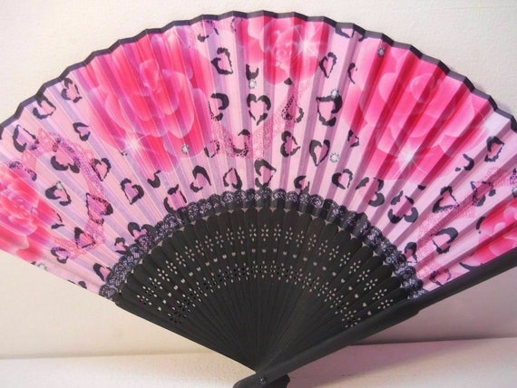Roses with Hearts Silk Handheld hand Fan Folding … - image 1