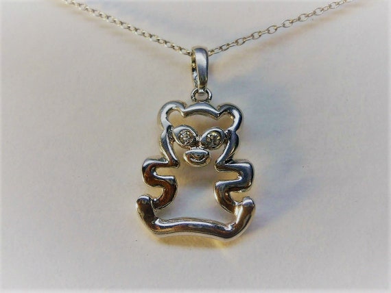 Beautiful Bear Necklace with Cz Stones Crafted 92… - image 2