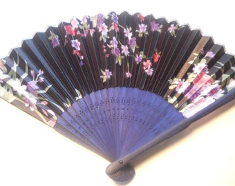 Black w/ Flowers Silk Handheld Hand Fan Folding Fans Asian Hand Fan #Fan166