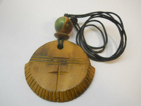 Wood Carved Cross Necklace - image 1